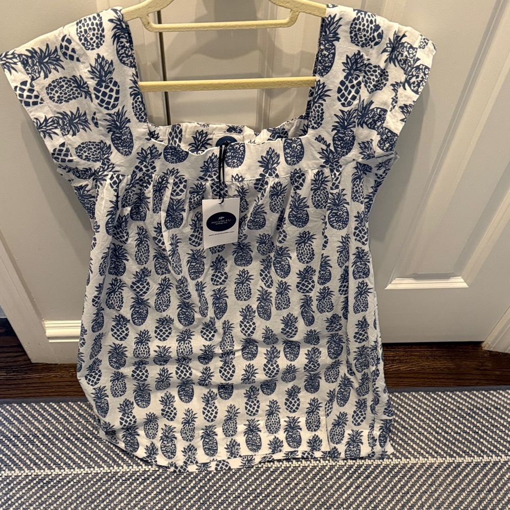 Navy Blue Pineapple Print Women's Top
